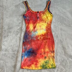Vibrant Tie-Dye Buttoned Dress‎
